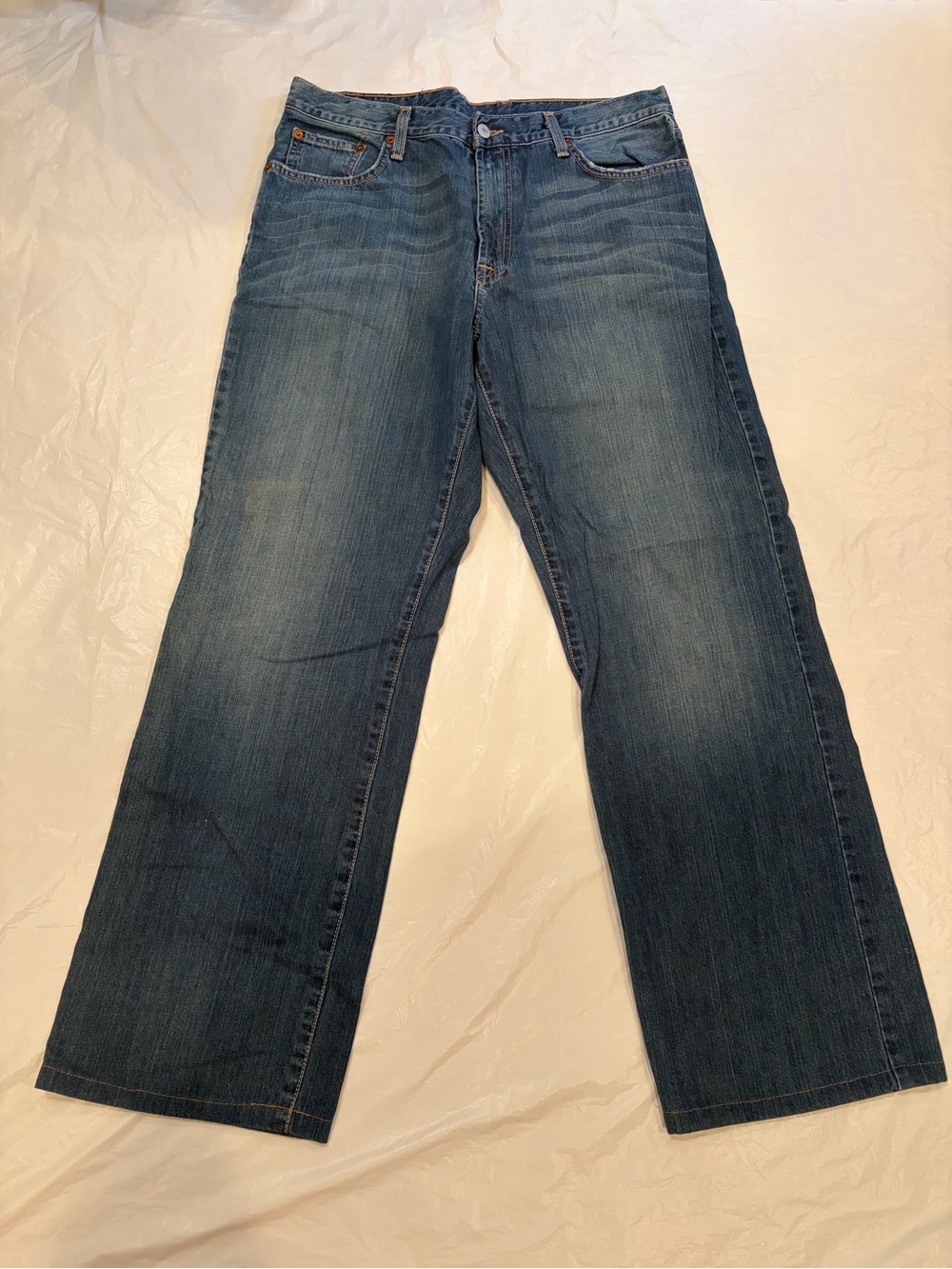 Lucky Brand Jeans Men's 34x31 Blue Med Wash Dungarees Bootcut Zip Fly 100% Cotto